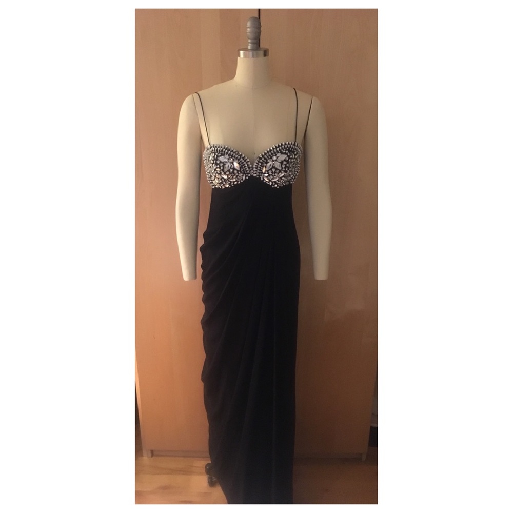 Black long gown with rhinestone bust
